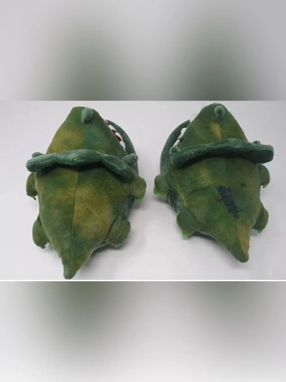 Cat & Jack Green Plush Crocodile Slippers with Red Lining